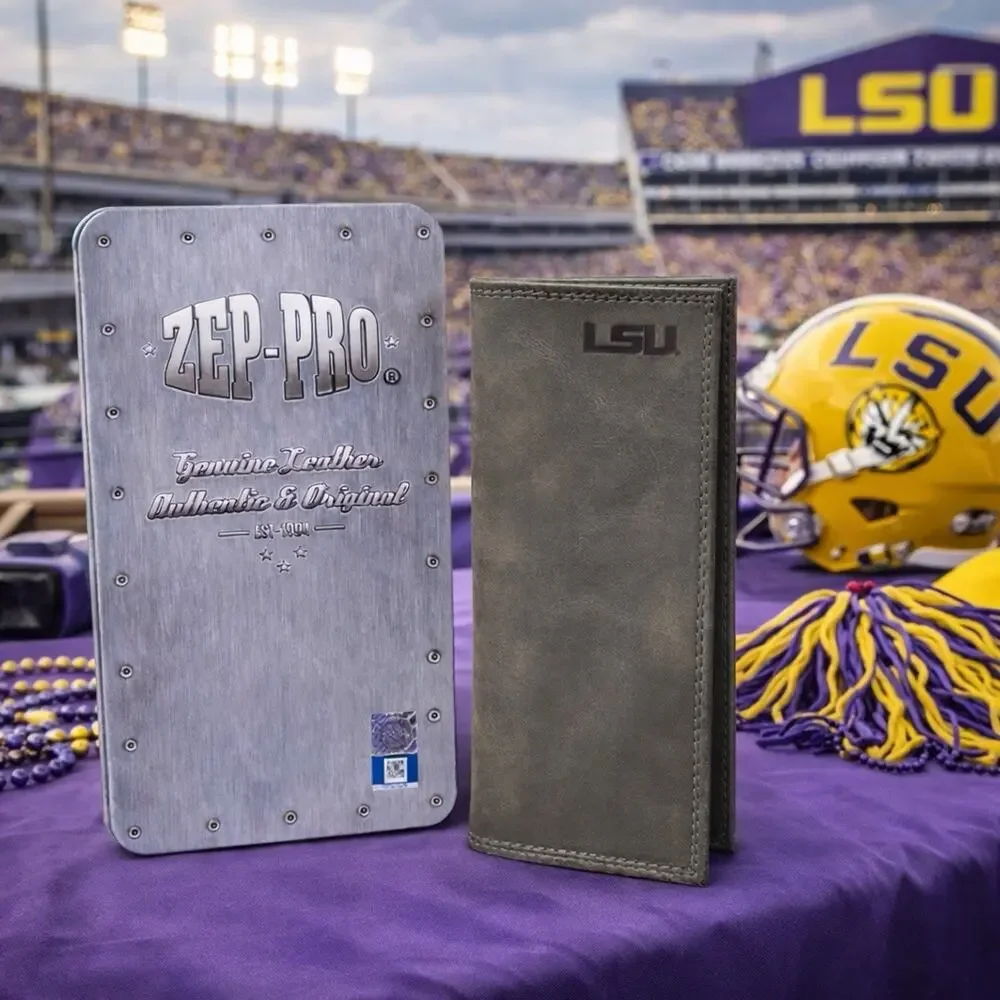 NCAA LSU Zep-Pro Leather Long Wallet Checkbook Cover Roper Tigers Gray Tiger NIB